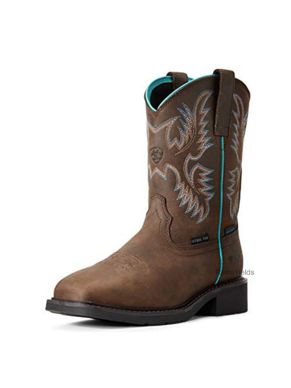 Waterproof Leather Steel Toe Work Boots Mid-Calf Block Heel